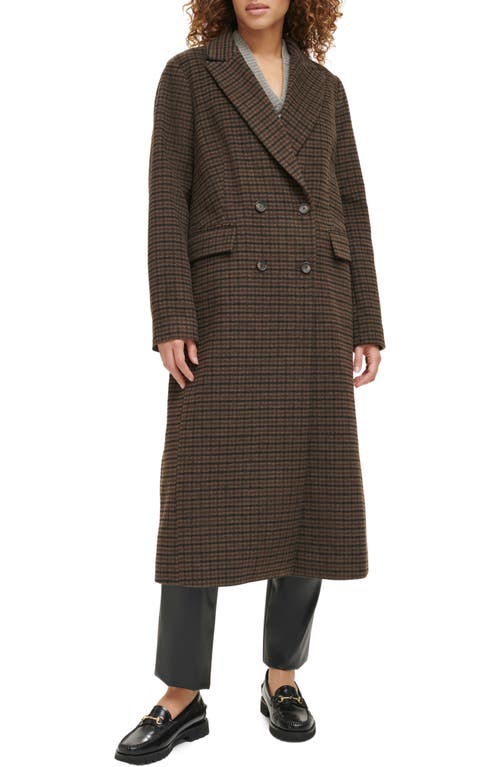 Levi's Houndstooth Check Double Breasted Long Coat In Brown