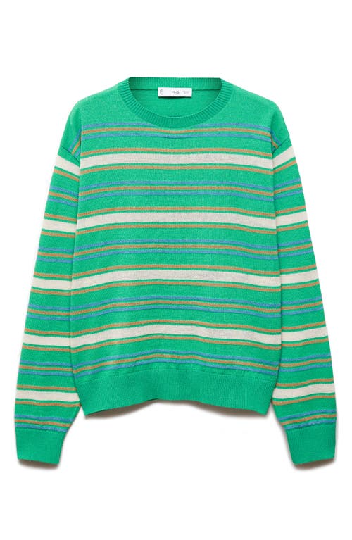 Mango Round-neck Striped Sweater Pastel Green In Green