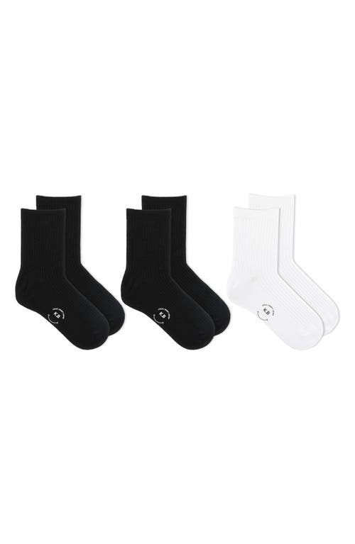 3-Pack Ribbed Short Crew Socks in Black/White