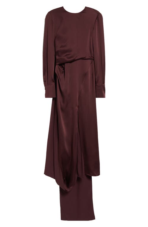 Shop Erdem Scarf Draped Long Sleeve Satin Cady Cocktail Dress In Elderberry