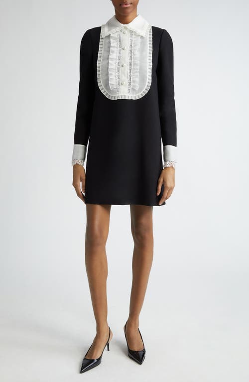 Dolce & Gabbana Lace Bib Long Sleeve Wool Blend Minidress N0000 Nero at Nordstrom, Us