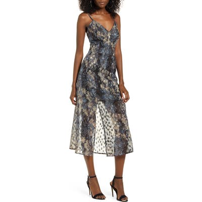 J.o.a. Print Crisscross Back Midi Dress, Blue