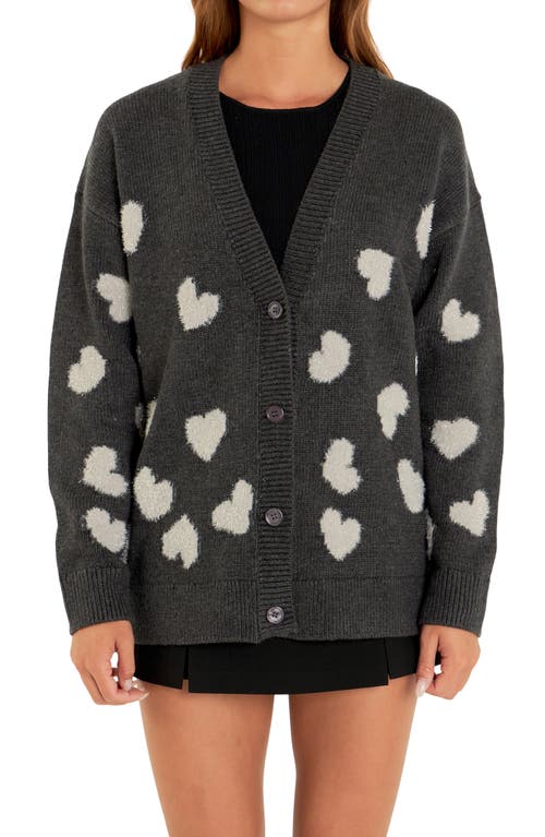 Shop English Factory Metallic Heart Cardigan In Charcoal/silver