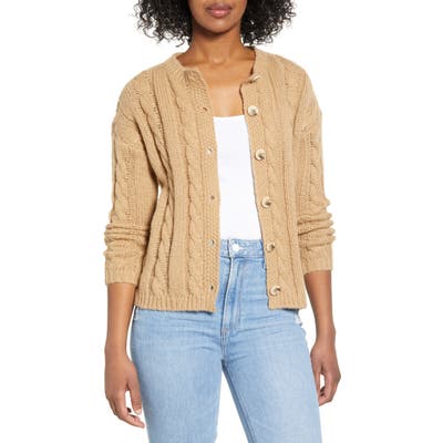 Cotton Emporium Cable Cardigan, Beige