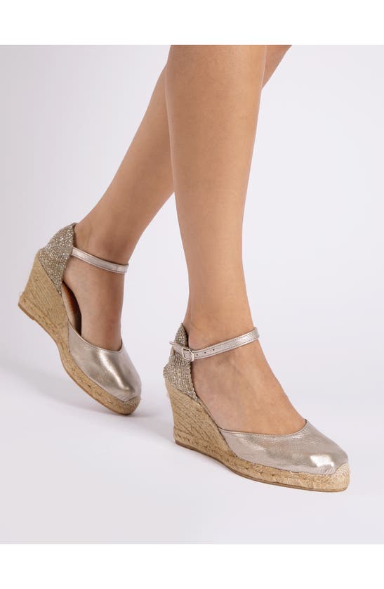 Shop Penelope Chilvers Metallic Espadrille Wedge In Pewter