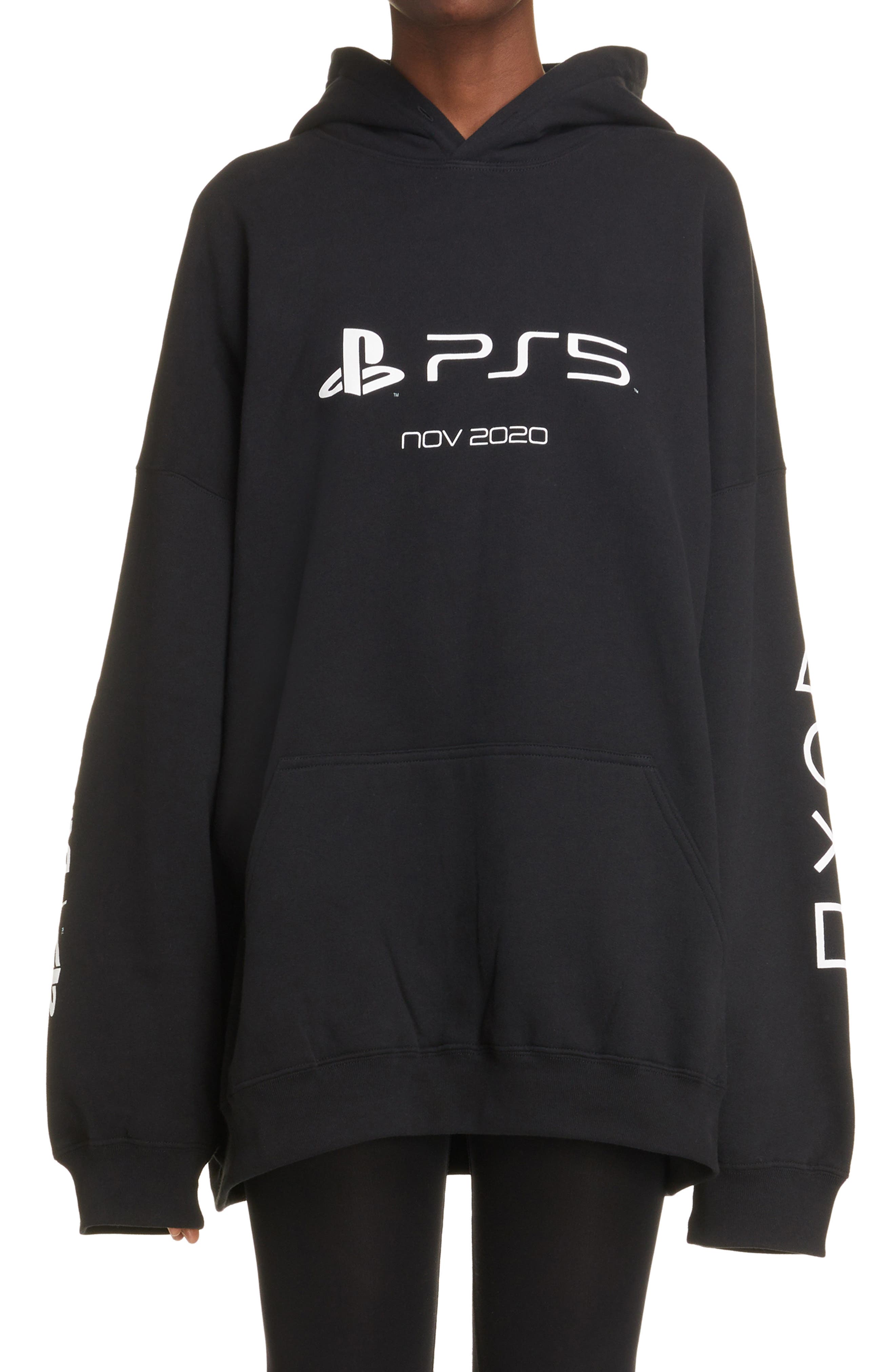 Balenciaga x PS5 Women's Cotton Hoodie Sweatshirt in Black
