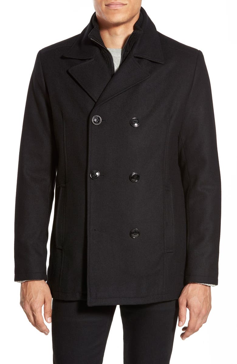 Kenneth Cole New York Classic Peacoat with Knit Bib Lining | Nordstrom