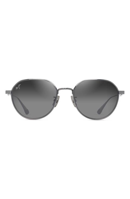 Maui Jim Kaulana 55mm Gradient Polarized Round Sunglasses In Shiny Dark Ruthenium