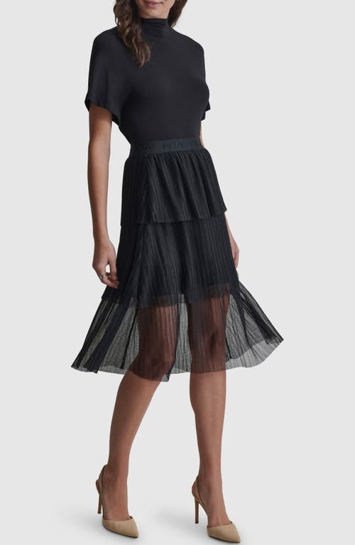 Shop Dkny Tiered Plissé Mesh Skirt In Black