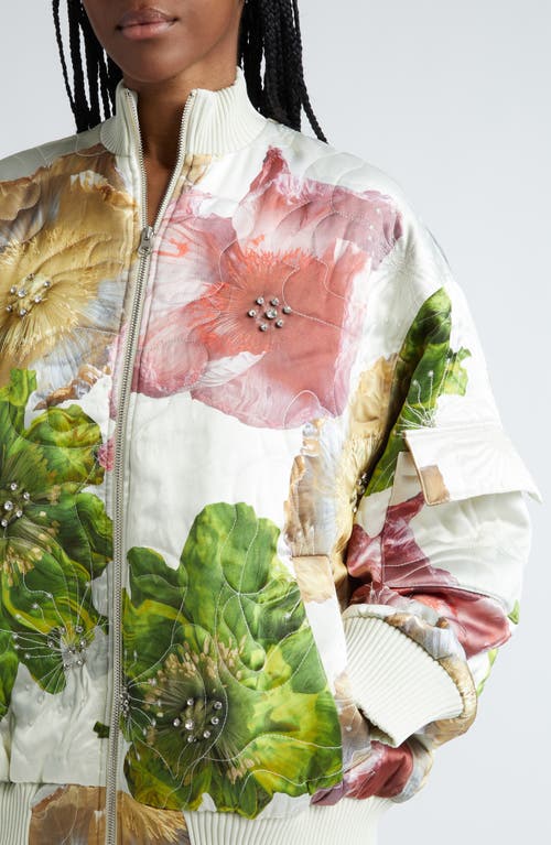 Shop Stine Goya Norea Floral Rhinestone Detail Quilted Jacket In Poppies Bloom