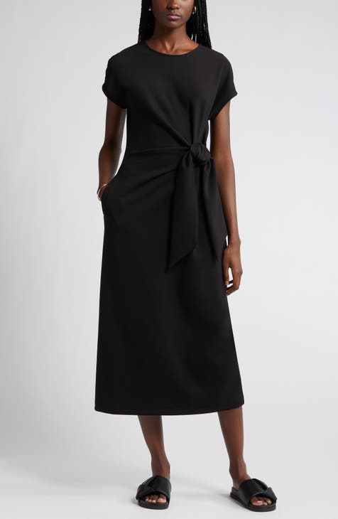 Body Contour Wrap Front Tie Waist Midi Dress With Built-in Shapewear