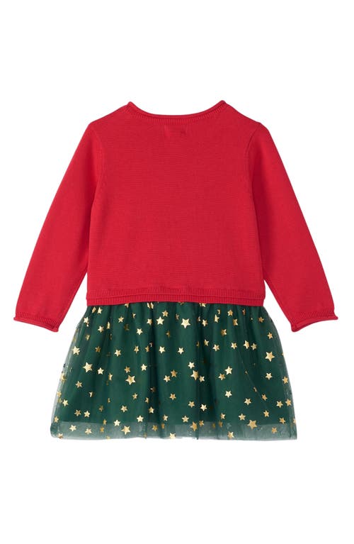 Shop Hatley Holiday Reindeer Layered Look Sweater Dress In Red