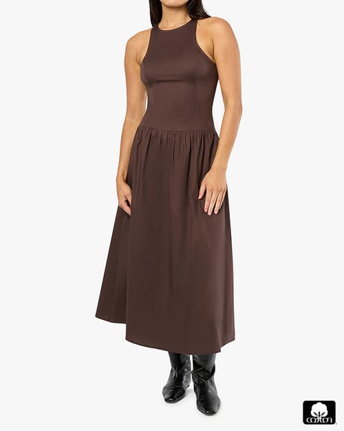 Weworewhat Halter Corset Linen-blend Midi Dress In Brown