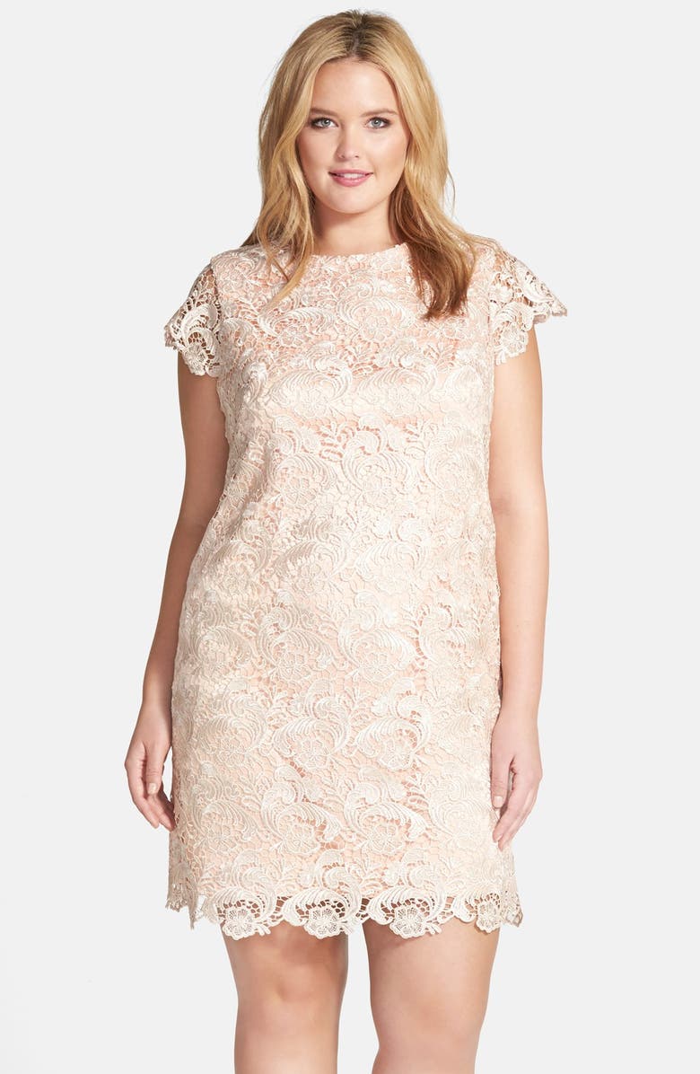 Eliza J Cap Sleeve Lace Shift Dress (Plus Size) | Nordstrom
