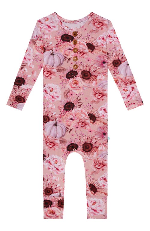Posh Peanut Liliana Floral Ruffle Zip Fitted Footie Pajamas in Pink Overflow