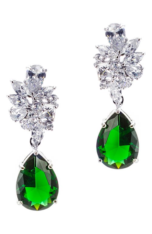 Cz By Kenneth Jay Lane Cz Cluster Pear Drop Earrings In Emerald/silver