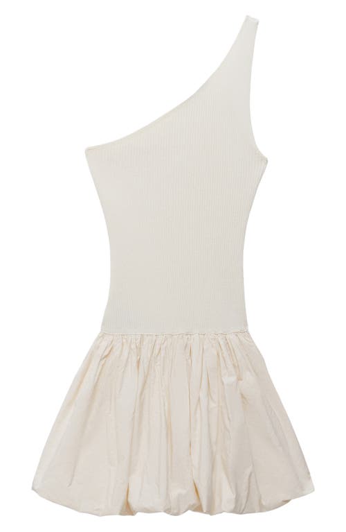 Shop Mango Rib One-shoulder Bubble Minidress In Light Beige