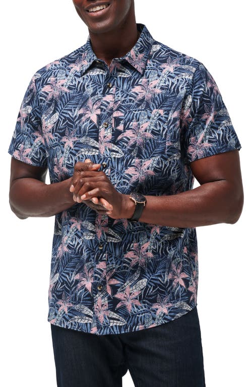 TravisMathew Shoot the Channel Floral Short Sleeve Stretch Button-Up Shirt Heather Total Eclipse at Nordstrom,