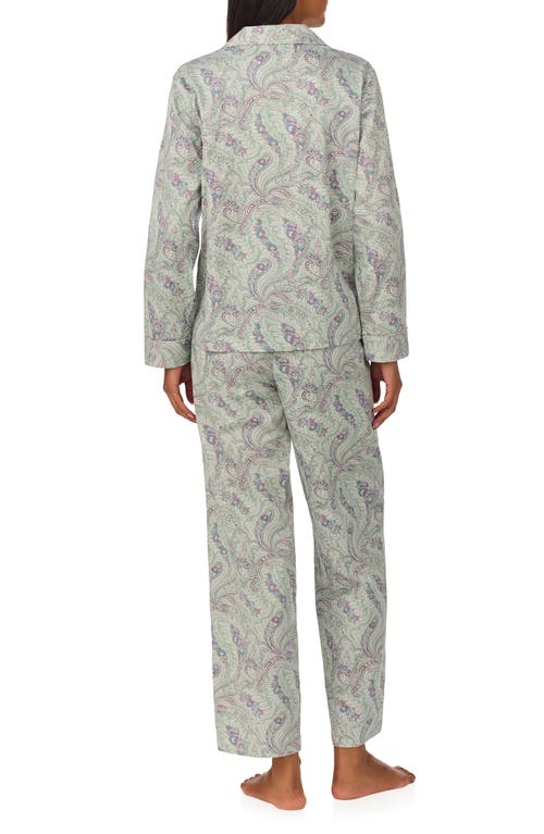 Ralph Lauren Women's 2-pc. Long-sleeve Notch-collar Long Pants Pajama Set In Sage Print