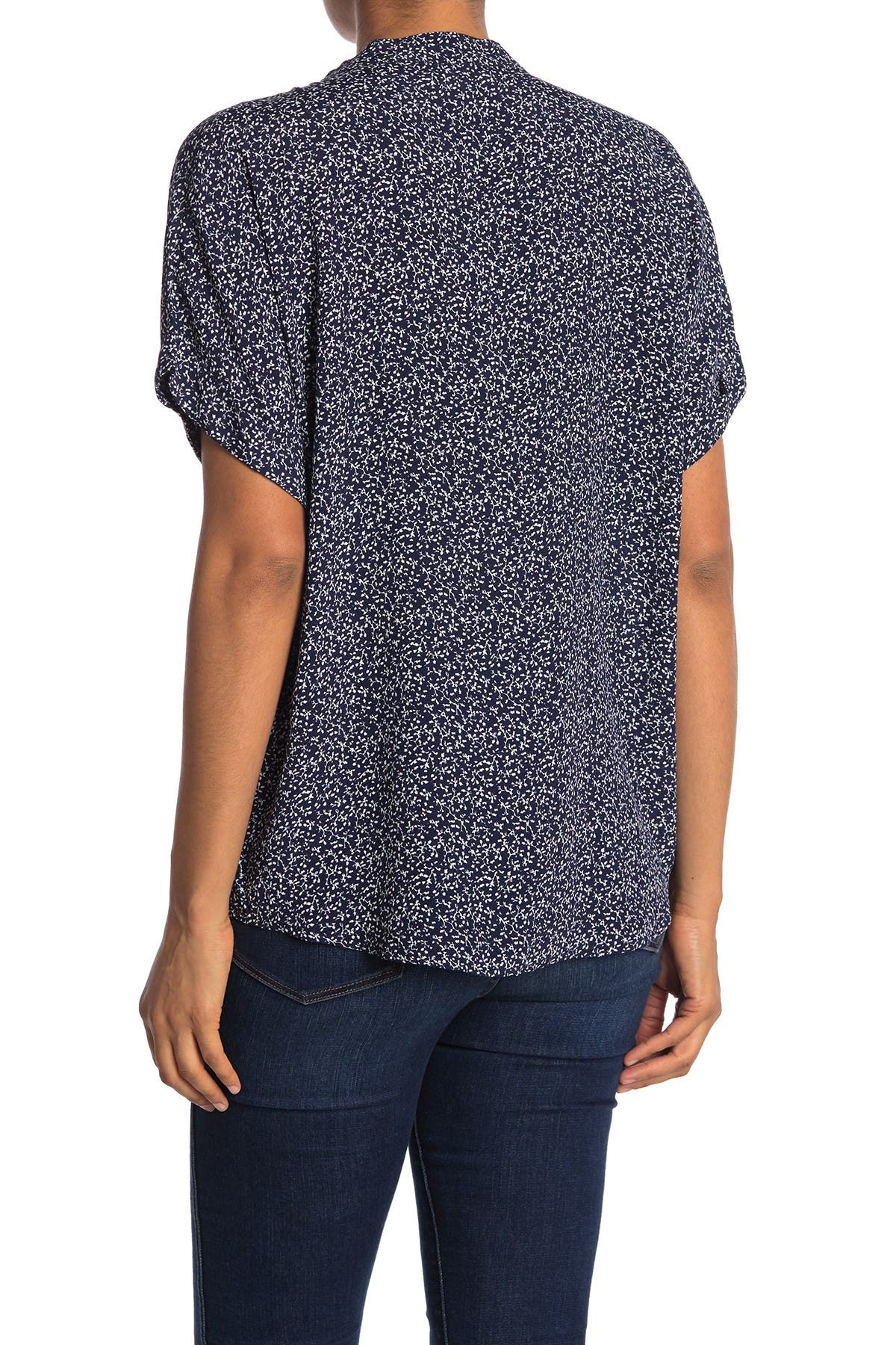Melloday Ditsy Print Front Placket Blouse In Open Blue37