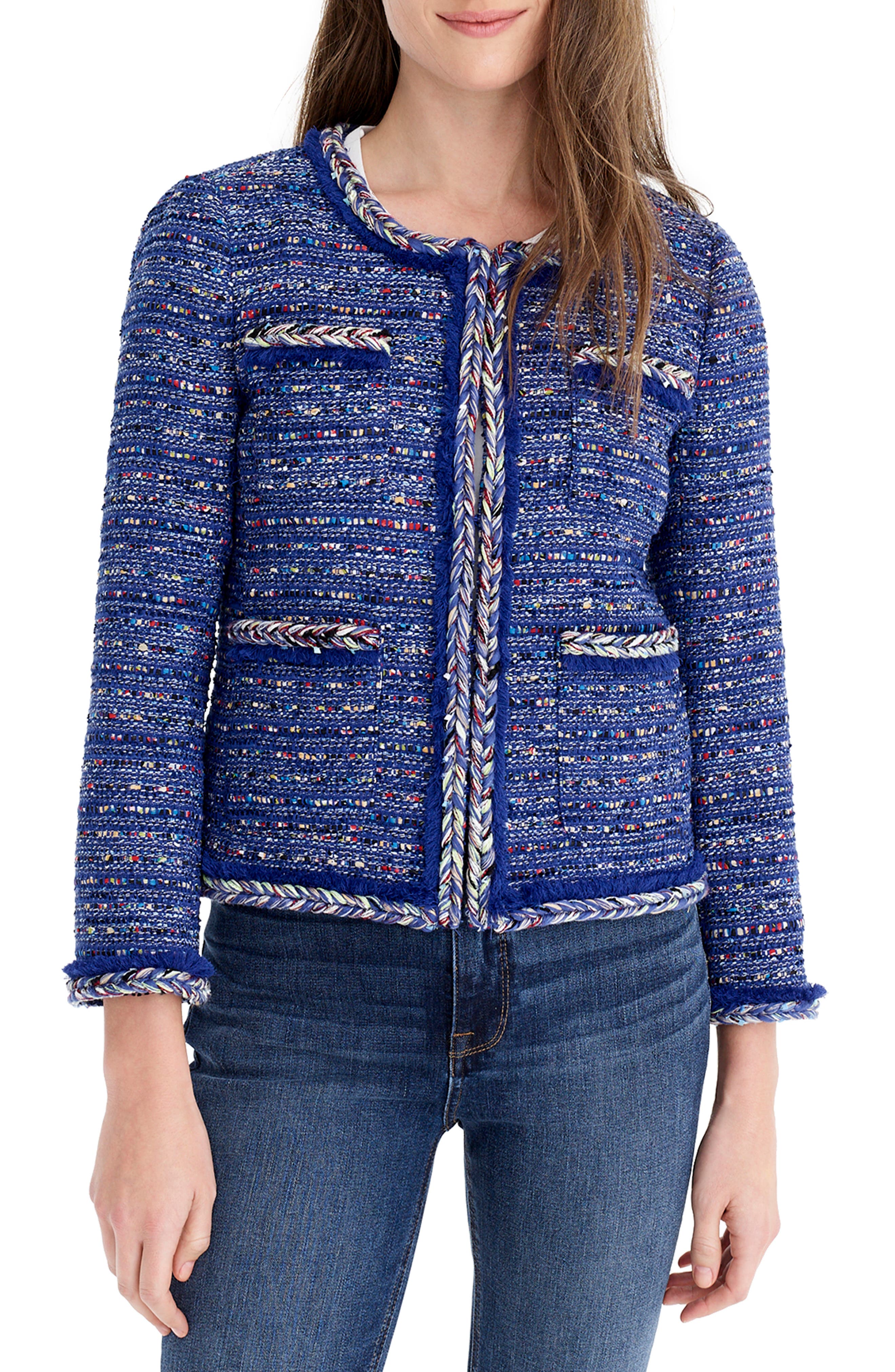 J.Crew Braided Trim Multicolor Cobalt Tweed Lady Jacket Nordstrom