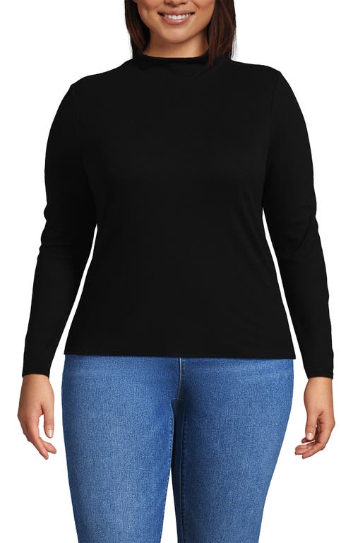 Shop Lands' End Plus Size Drapey Rib Skimming Long Sleeve Mock Neck In Black