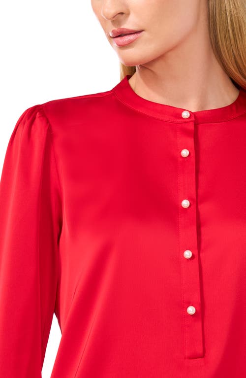 Shop Cece Pearly Button Satin Top In Stoplight Red