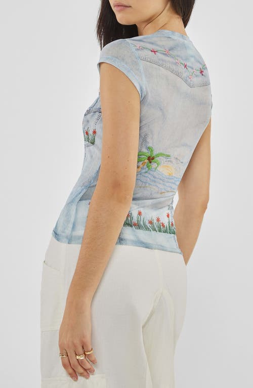 GUESS GUESS STUDDED DENIM TROMPE L'OEIL MESH GRAPHIC T-SHIRT 