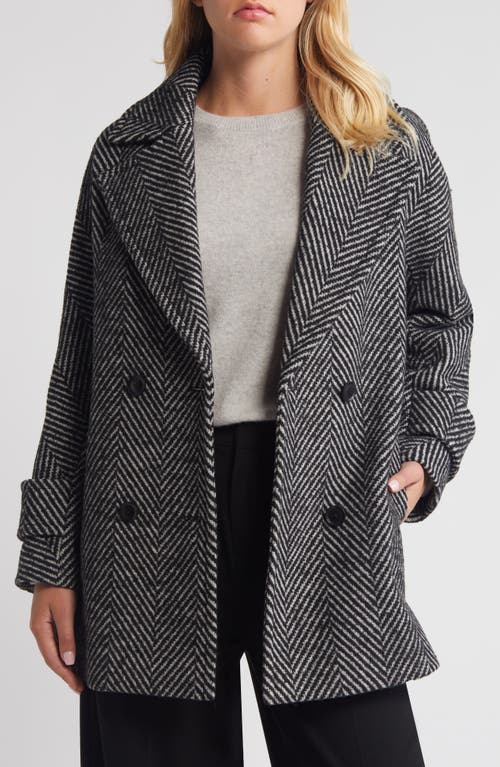 Shop Bcbg Short Herringbone Peacoat In Black White