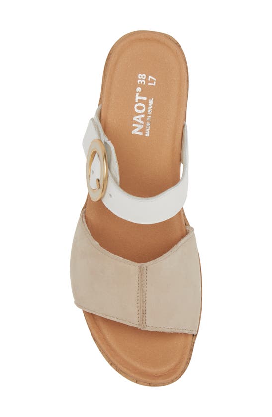 Naot Breezy Platform Wedge In Beige Nubuck/ White Leather