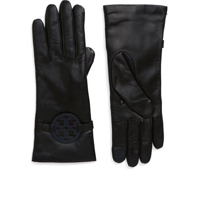 Tory Burch Miller T-Logo Leather Gloves - Black