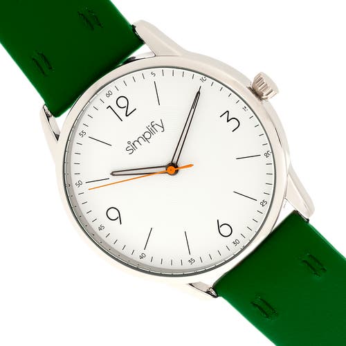 Shop Simplify The 6300 Leather-band Watch In Olive/white