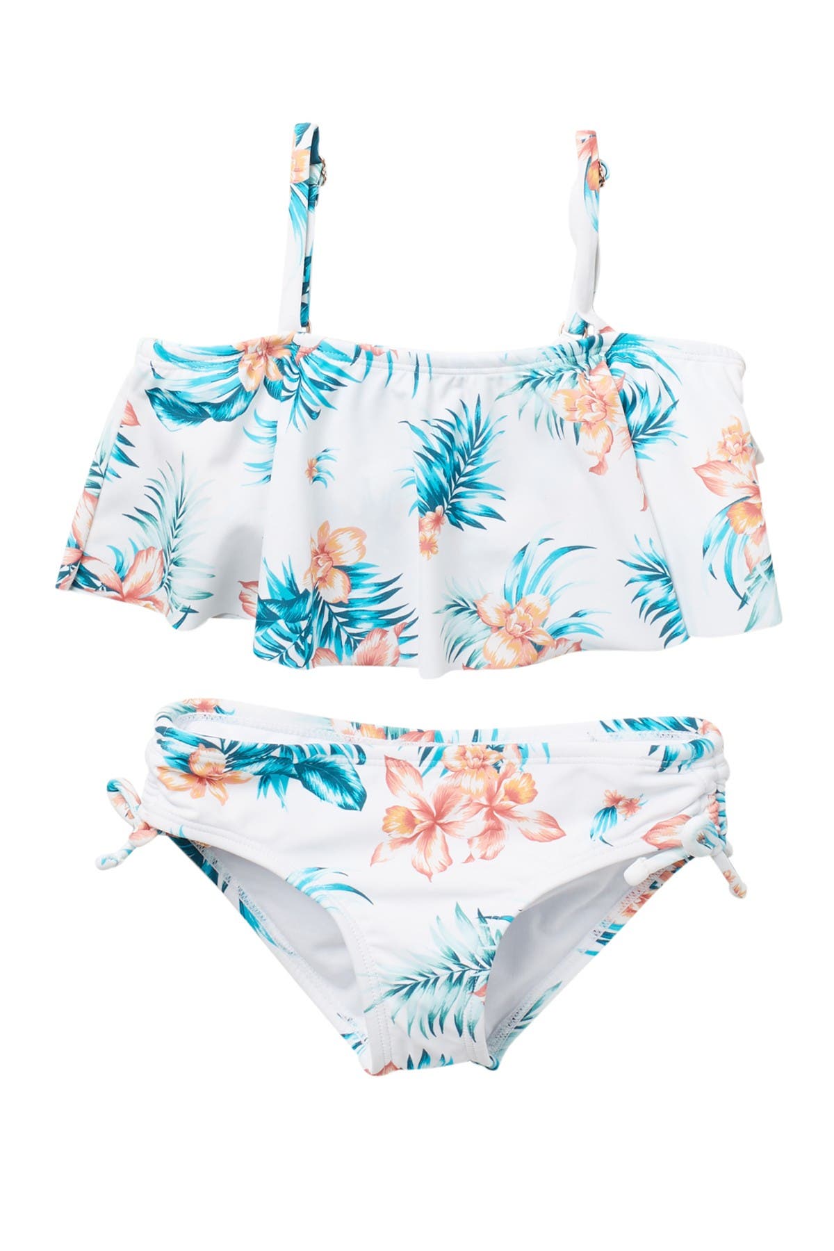 Raisins Kids' La Sirena Flutter Overlay Bikini In White | ModeSens