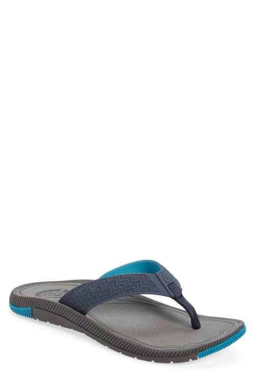 Olukai Awiki Flip Flop In Trench Blue/pavement