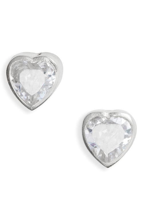 Fancy Bezel Stud Earrings in Silver/White/heart