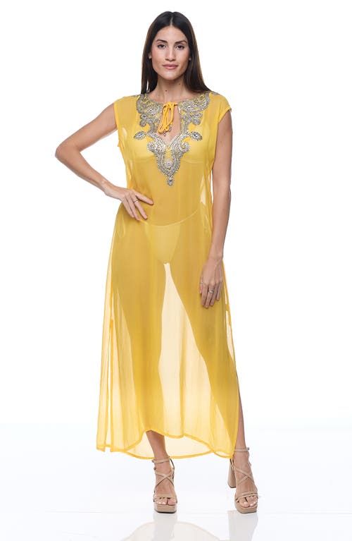 Ranee's Ranees Embellished Sheer Cover-up Dress In Yellow