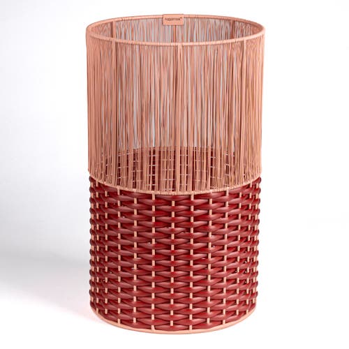 Happimess Harper Modern 4.13-gallon 2-tone Faux Wicker Cylinder Waste Basket, Gray/cream In Pink/red