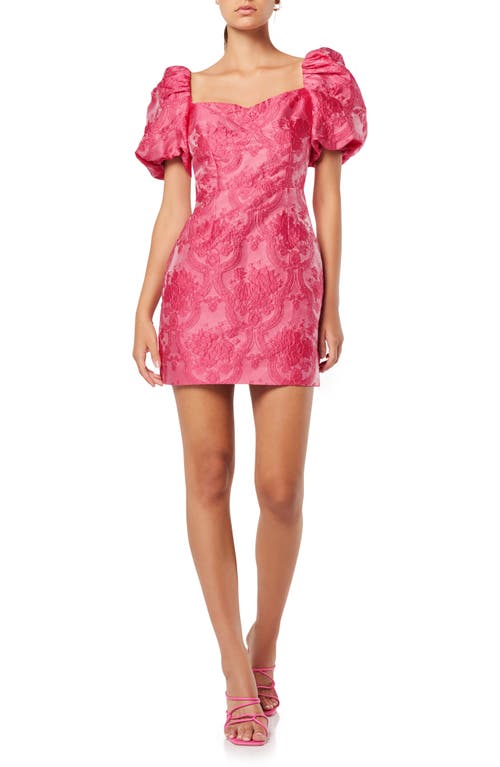 Floral Jacquard Cocktail Minidress in Hot Pink