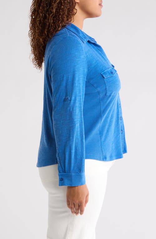 Shop Caslonr Caslon(r) Roll Sleeve Knit Button-up Shirt In Blue Marmara