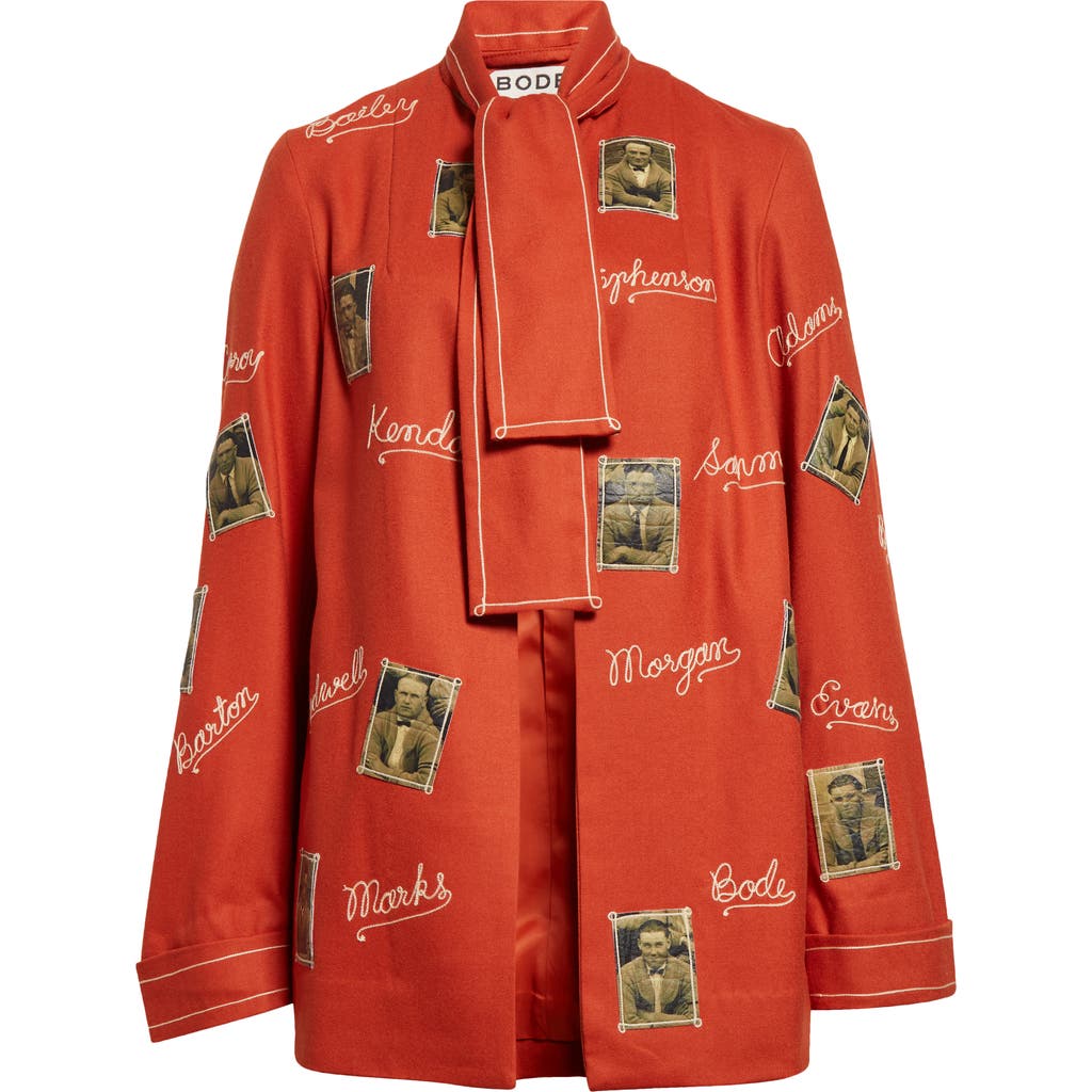 Shop Bode Alumni Embroidered Wool Blend Jacket In Red Multi