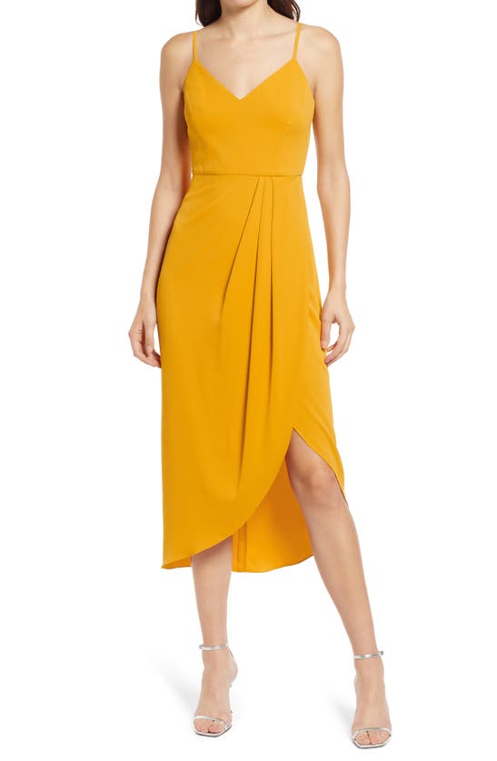 Lulus Reinette V-neck Midi Dress In Marigold