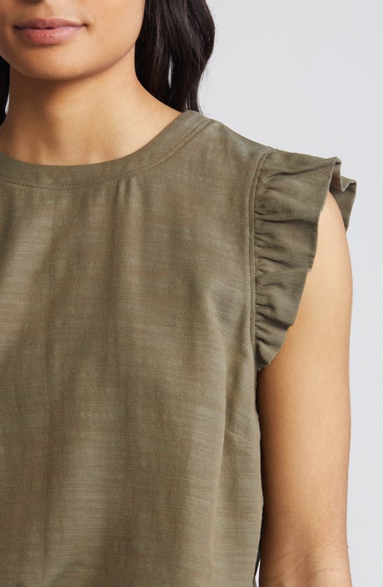 Shop Wit & Wisdom Ruffle Sleeve Top In Olive Drab