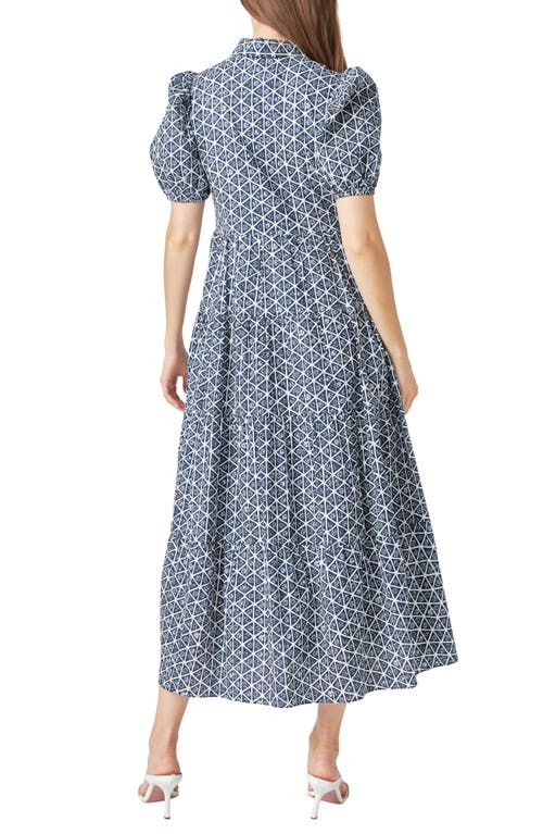 English Factory Geo Print Short Sleeve Cotton Shirtdress In Navy Multi