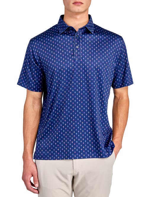 Construct Con.struct Floral Geo Motif Print Performance Golf Polo In Navy