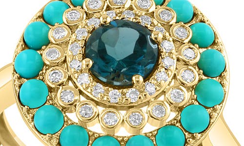 Shop Effy 14k Yellow Gold Turquoise, Diamond And London Blue Topaz Sunray Ring In Gold/blue