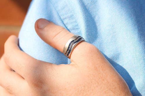Luvmyjewelry Lifes A Beach Blue Sapphire & Topaz Silver Band Men Ring In Silver