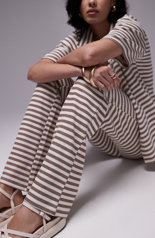 Topshop Stripe Thermal Knit Wide Leg Pants In Stone