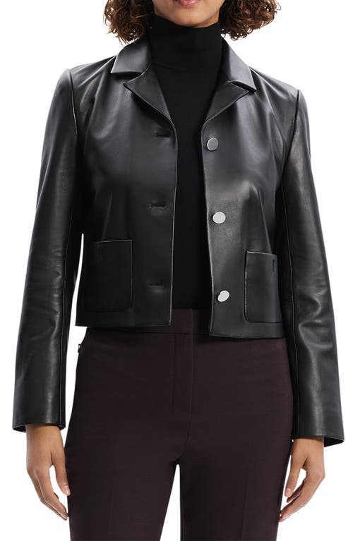 Shop Theory Boxy Crop Leather Jacket In Black