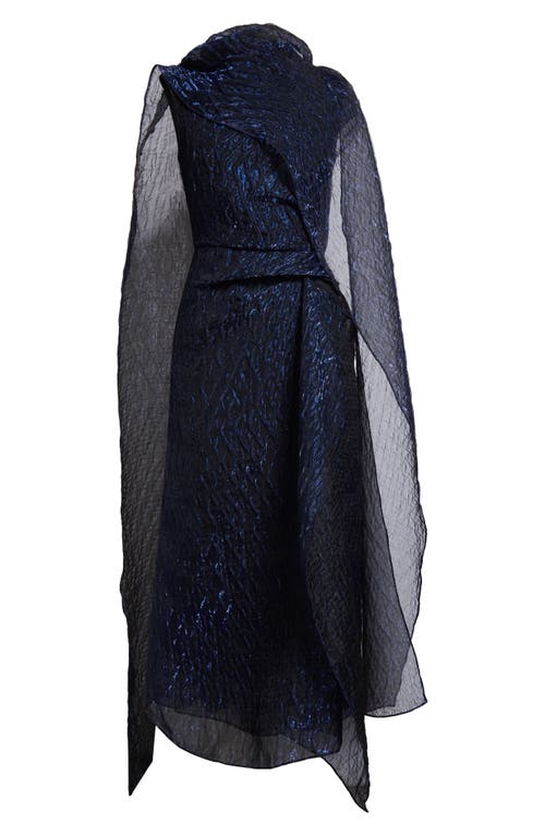 Shop Erdem Crushed Organza Cloque Draped Midi Dress In Sapphire