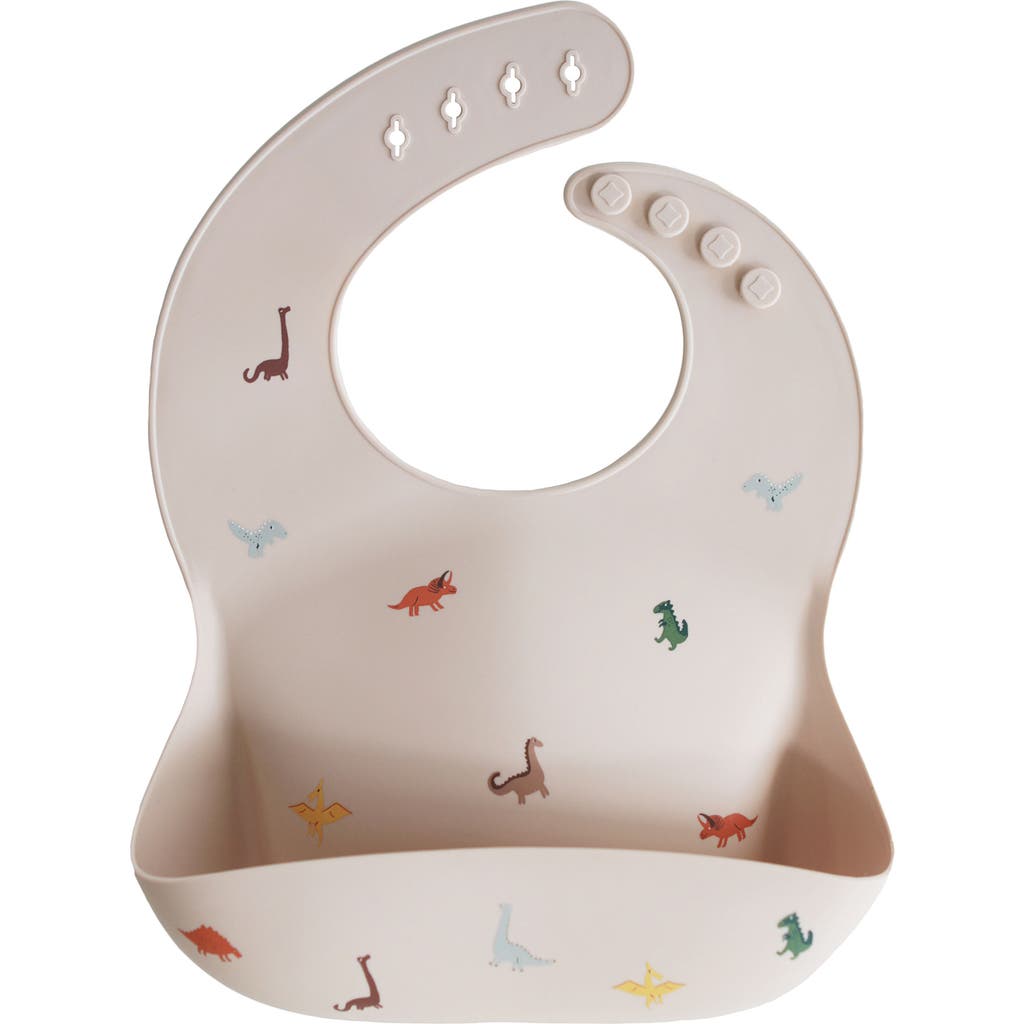 Mushie Babies'  Dinosaurs Silicone Bib In Neutral